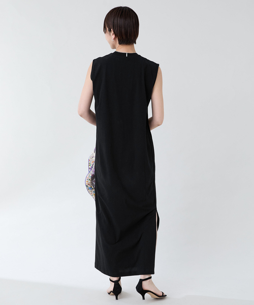 ATON エイトン ROUND HEM DRESS ワンピース ブラック HIGH TWIST WOOL ｜ ハーフスリーブドレス
