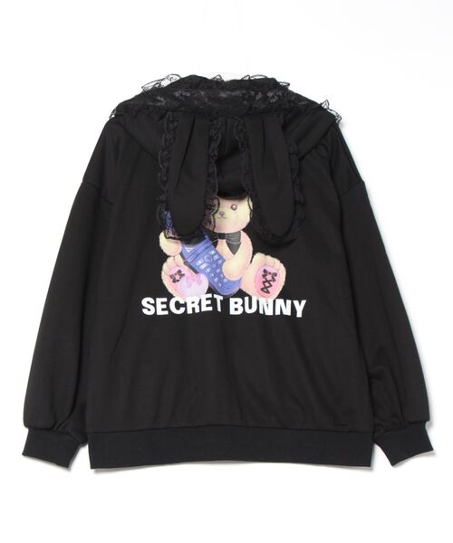 HONEY MI HONEY ホワイト ショット丈パーカー レース付き レースアップうさ耳パーカー（パーカー）｜Secret Honey