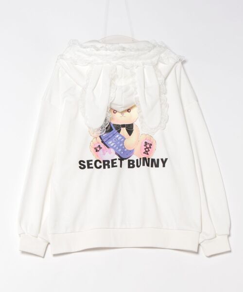HONEY MI HONEY ホワイト ショット丈パーカー レース付き