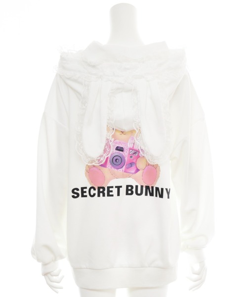 Secret Honey パーカー レースアップポケットバックプリントうさ