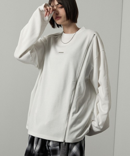 tシャツ 「Alfred Alex」アシンメトリージップ メタルプレートTシャツ