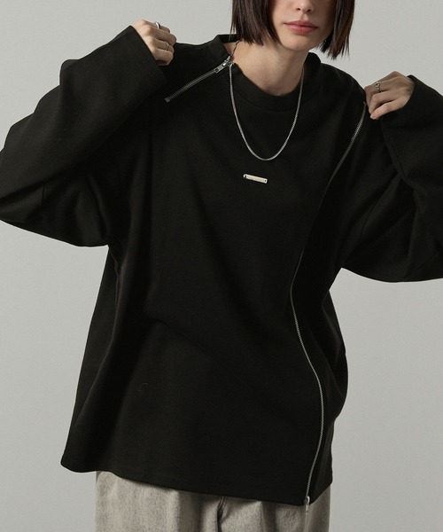 tシャツ 「Alfred Alex」アシンメトリージップ メタルプレートTシャツ