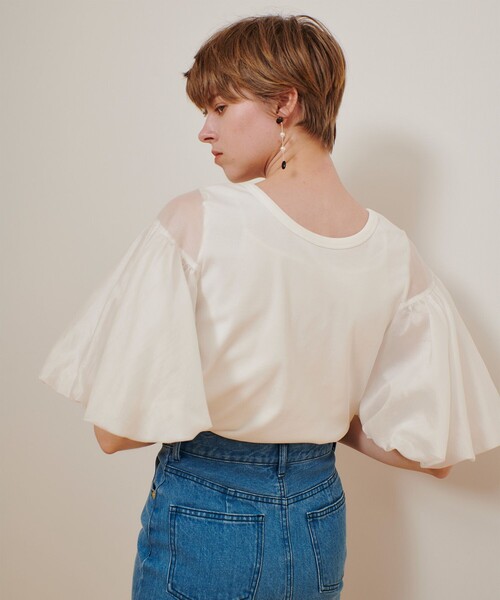 tシャツ フライスコンビボリュームスリーブプルオーバー レディース