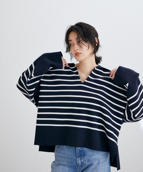 「ADAM ET ROPE'」 長袖ニット FREE ネイビー レディース