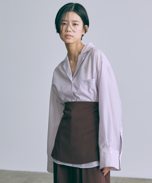 ブラウス シャツ Sheer Wide Cuffs Open Collar Shirt レディース