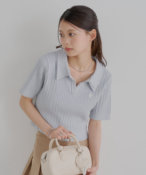 最終値下げCHICO 刺繍入りポロニット　レイヤード　人気色　完売品入荷待ち セール】【6色展開/セットアップ対応】レイヤードケーブル刺繍