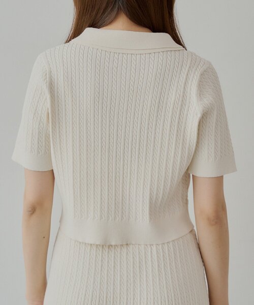 ニット・セーター Wello Border Collar Short Sleeve Knit (2color) Chico ニット セーター 「6色展開/セットアップ対応」レイヤード