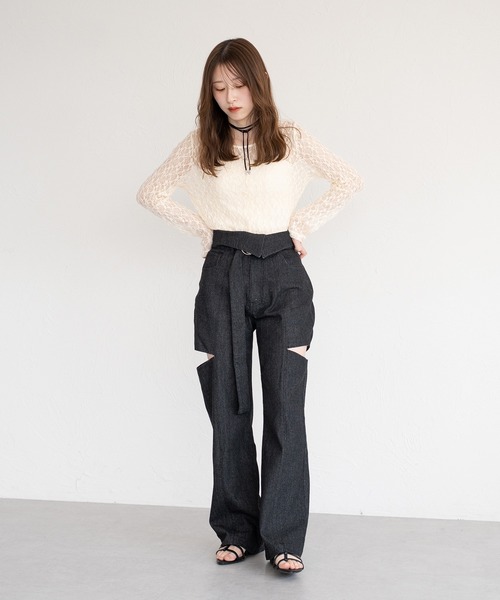 raffime カットアウトデニムパンツ S raffime ジーンズ デニム デニムパンツ カットアウトデニム