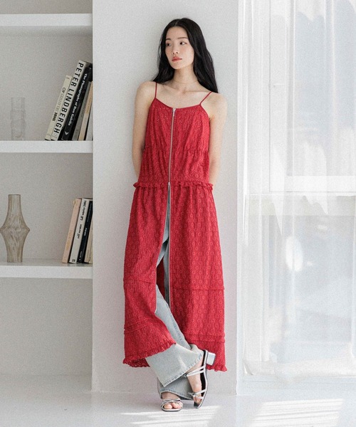HARE リフレクションフラワーキャミワンピース 赤 レッド35 Heather（ヘザー） ワンピース フラワーカットレースキャミワンピース