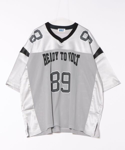 tシャツ a.p.o.v. サテン×メッシュ×リブ切替ナンバリングオーバー