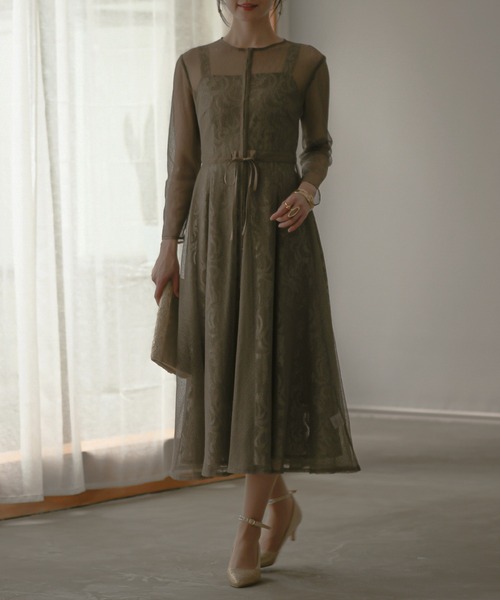 ワンピース kana ラメ×レース ロング ワンピースドレス[品番：BECW0010049]｜kana
