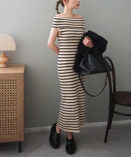 ワンピース 半袖 offshoulder tight long dress /オフショルダー半袖