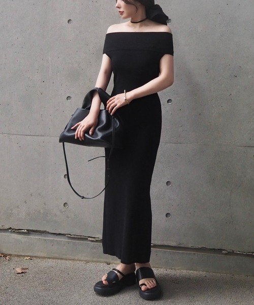 ワンピース offshoulder tight long dress /オフショルダー半袖タイト