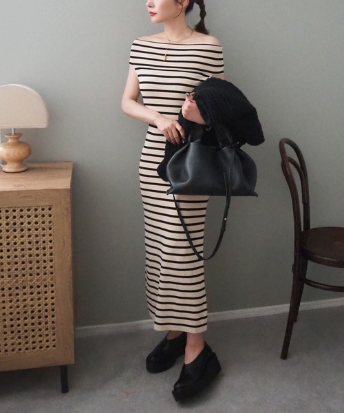 ワンピース 半袖 offshoulder tight long dress /オフショルダー半袖