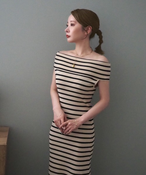 ワンピース offshoulder tight long dress /オフショルダー半袖タイト
