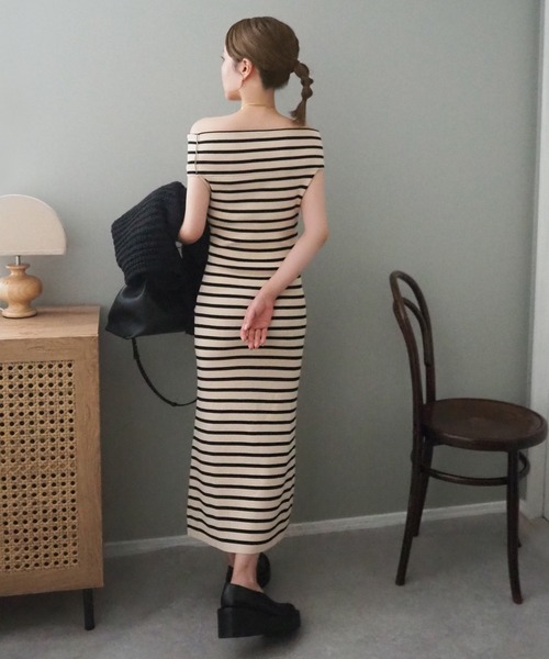 ワンピース offshoulder tight long dress /オフショルダー半袖タイト