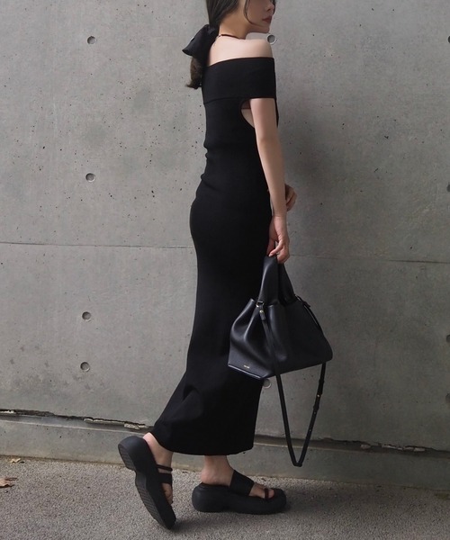 ワンピース 半袖 offshoulder tight long dress /オフショルダー半袖