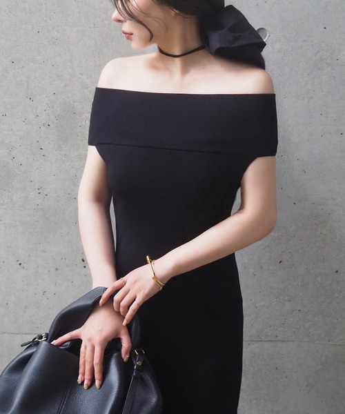 ワンピース offshoulder tight long dress /オフショルダー半袖タイト