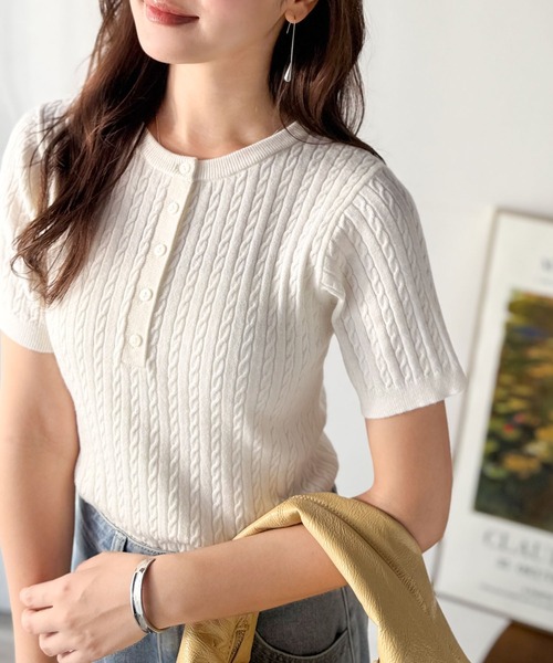 ⭐️CECILIE BAHNSEN ホワイト ケーブルニット 半袖 classicalelf（クラシカルエルフ） tシャツ 半袖 シンプルな心地よさ