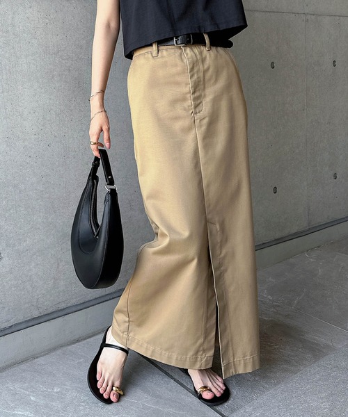 Cotton Chino Side Slit Skirt