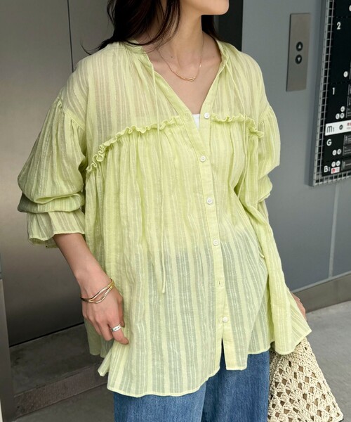 fredy emue ブラウス シャツ コットンギャザーオーバーブラウス