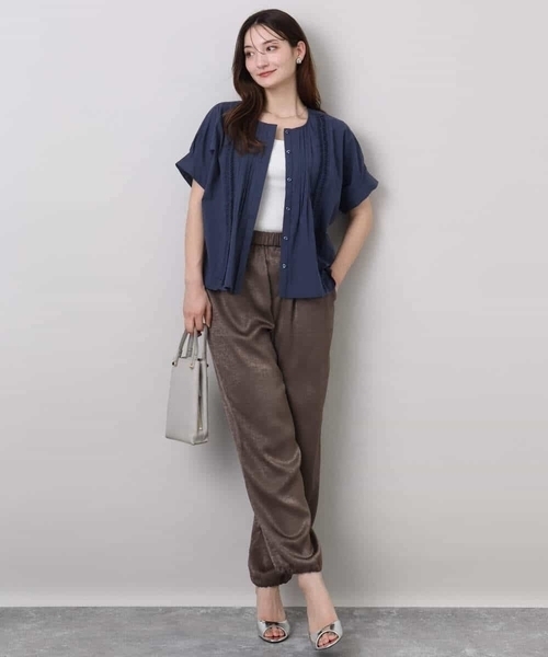 MK ミッシェルクラン（MK MICHEL  ）/サテンヴィンテージ調ワイドパンツ/接触冷感/洗える MK MICHEL KLEIN（エムケー ミッシェルクラン） パンツ サテン