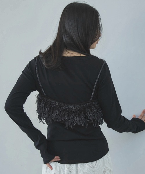 【BLACK】フェザーフリンジニットビスチェ キャミソール ループフリンジニットビスチェ : ZOZOTOWN Yahoo!店