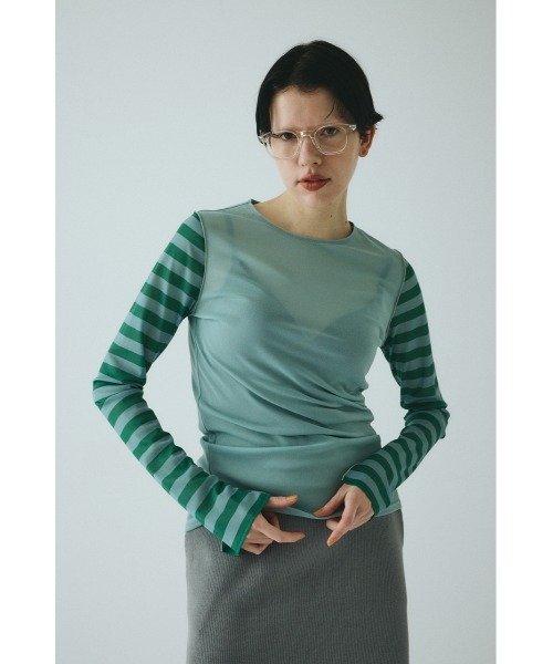 HeRIN.CYE tシャツ Border sleeve mesh inner tops ボーダー