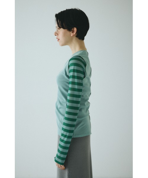 HeRIN.CYE tシャツ Border sleeve mesh inner tops ボーダー