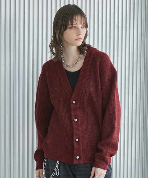 カーディガン SHINY SHINY lame cardigan セール】Lame melange knit short cardigan / ラメメランジニット