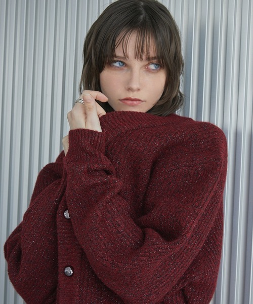 カーディガン SHINY SHINY lame cardigan セール】Lame melange knit short cardigan / ラメメランジニット