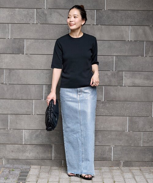 「B.C STOCK」 「Simplicite」半袖ニット FREE ブルー レディース_画像2