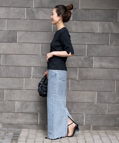 「B.C STOCK」 「Simplicite」半袖ニット FREE ブルー レディース_画像3