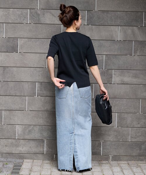 「B.C STOCK」 「Simplicite」半袖ニット FREE ブルー レディース_画像4