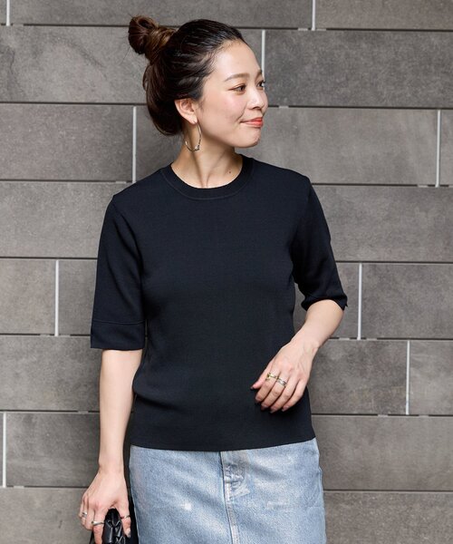 「B.C STOCK」 「Simplicite」半袖ニット FREE ブルー レディース_画像5