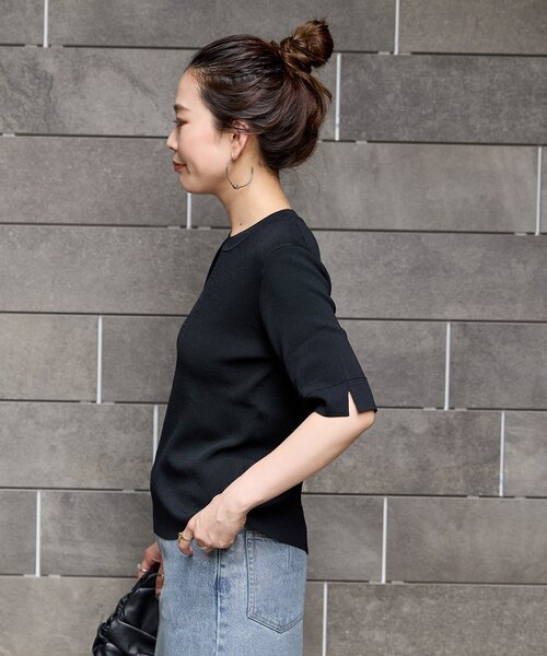 「B.C STOCK」 「Simplicite」半袖ニット FREE ブルー レディース_画像6