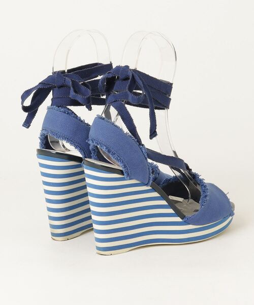 「PRADA SPORT」 ボーダー柄ヒールサンダル 37 ブルー レディース_画像2