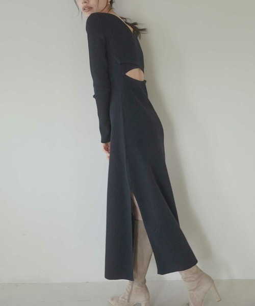 ACYM アーシム　Back open mix knit ニットワンピース　黒 ACYM（アシーム） ワンピース Back open mix knit ワンピース