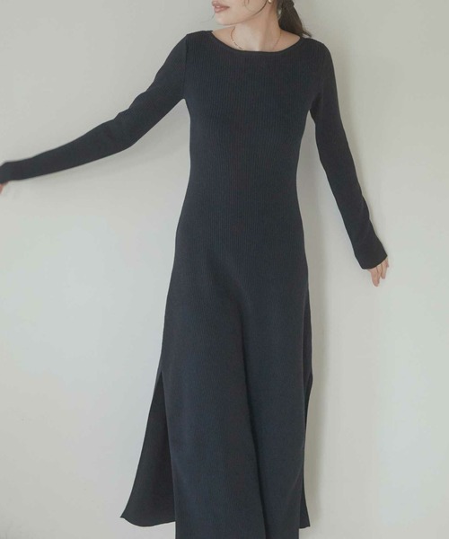 ACYM アーシム　Back open mix knit ニットワンピース　黒 ACYM（アシーム） ワンピース Back open mix knit ワンピース