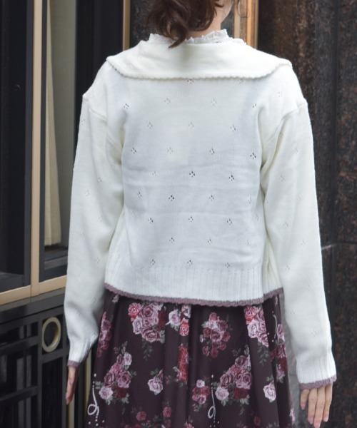 ともっち　新品☆アクシーズファムのリボン通しお花刺繍カーディガン axes femme（アクシーズ ファム） カーディガン フラワーリボン刺繍