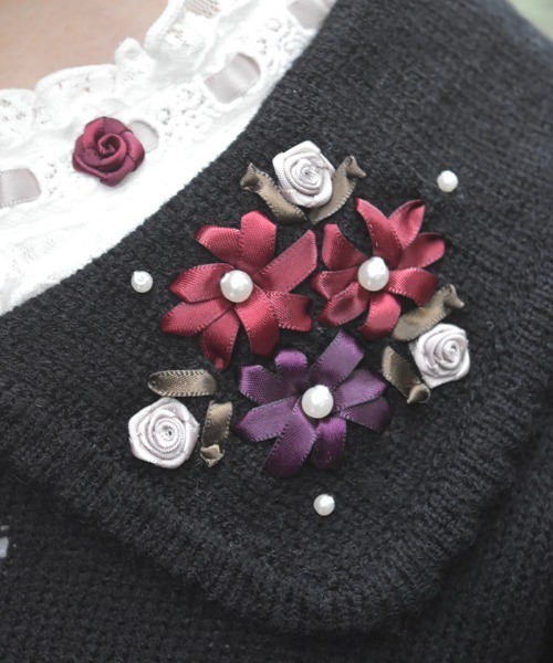 axes femme（アクシーズ ファム） カーディガン フラワーリボン刺繍