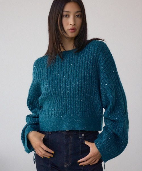 古着 Ouce A qaiu スパンコール付き ラメニットセーター レディースM相当 /eaa513130 AZUL BY MOUSSY（アズールバイマウジー） ニット セーター ドロ