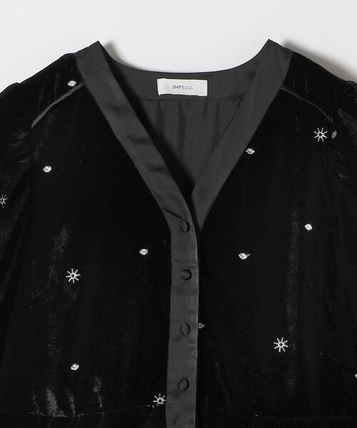 SHIPS any ワンピース any:「手洗い可能」ポリエステル ベロア 刺繍