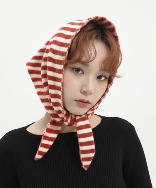 スカーフ バンダナ 「HIKA」ボーダー三角WOOLニットスカーフ／バンダナ