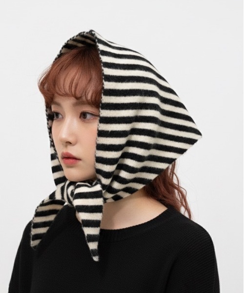 スカーフ バンダナ 「HIKA」ボーダー三角WOOLニットスカーフ／バンダナ