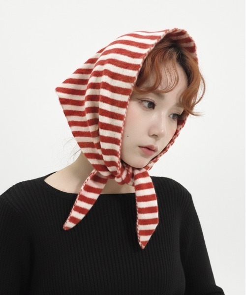 スカーフ バンダナ 「HIKA」ボーダー三角WOOLニットスカーフ／バンダナ