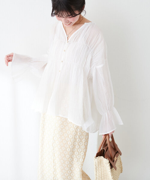 「natural couture」 長袖ブラウス FREE オフホワイト レディース_画像4