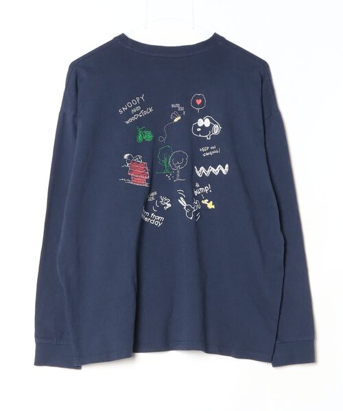 「PEANUTS」 ワンポイント長袖カットソー L ネイビー レディース_画像2