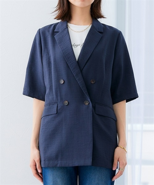 「7days Life Styling」 テーラードジャケット LL ネイビー レディース_画像2