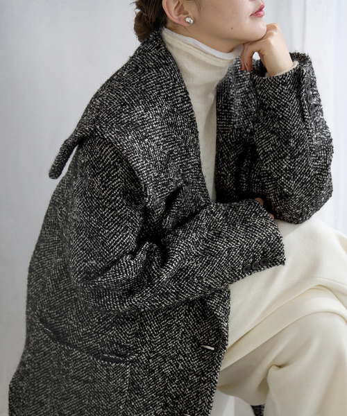 IENA（イエナ） コート アウター ヘリンボンツイードビッグカラー